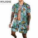 アロハシャツ メンズ 5XL大きいサイズ 夏服 花柄 ハワイアンシャツ 2点セット フラミンゴ セットアップ 短パン 半袖 開襟シャツ ハーフパンツ アロハ風 ファッション 通気 速乾 耐摩耗 薄手 ゆったり 普段着