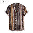 ビーチシャツ ぞうさん柄 ストライプ柄 ハワイシャツ メンズ 開襟シャツ 半袖シャツ 夏服 春 レトロ ハワイ風 ビーチ風 エスニック 吸汗透湿 軽い 快適 速乾吸汗 通気 男性 通勤 バカンス 総柄プリント(4)