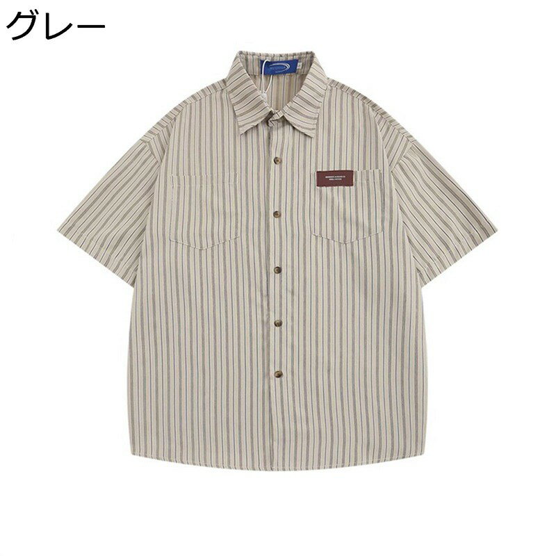 アロハシャツ ストライプ柄 カジュアルシャツ メンズ 男女兼用 復古 ハワイアンシャツ 半袖 開襟シャツ 春夏 秋 羽織 ノーアイロン カジュアル ins風 薄手 体型カバー 潮流 花火大会 コーディネート