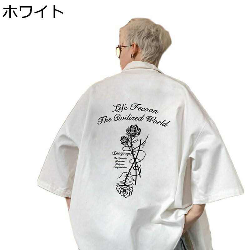 シャツ メンズ ローズ柄 半袖 開襟シャツ 花柄 バラ柄 大きいサイズ カジュアルシャツ プリント ワイシャツ 半袖シャツ 夏服 シャツジ..