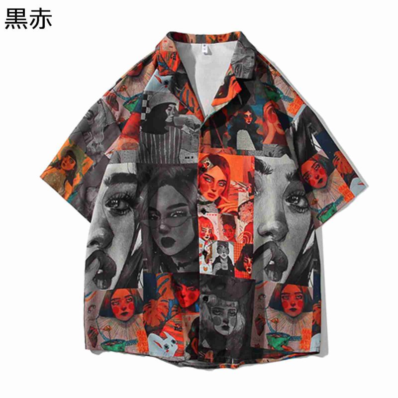 シャツ メンズ 人物柄 半袖 カッターシャツ カジュアルシャツ ヒップホップ ビーチシャツ ボタンダウン カジュアルシャツ 半袖シャツ 夏服 折り襟 ゆったり 履き心地 ストリート 欧米風 男女兼用 パーティー