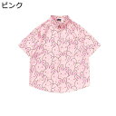 半袖シャツ メンズ うさぎ柄 レディース アロハシャツ 男女兼用 ピンク 可愛い 日系 前開き 原宿風 総柄 かわいい ウサギ柄 夏服 春 ボタンアップ コンフォート ゆったり 花火大会 お祭り 海水浴 ビーチウェア