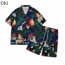 ハワイシャツ 切り替え アロハシャツ+ショートパンツ 上下セット ショートパンツ メンズ 半袖シャツ 春夏服 2点セット プリント 欧米風 カジュアル 薄手 爽...