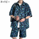 メンズ M-5XL ハワイシャツ 花柄プリント 上下セット アロハシャツ カジュアルシャツ ビーチシャツ ショートパンツ 春夏着 アロハ風 軽量 薄い手 吸汗通...