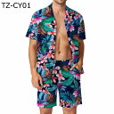 花柄シャツ ビーチウェア ハワイシャツ 水着 アロハシャツ 3Dプリント 速乾 メンズ 半袖シャツ 夏服 上下セット ショートパンツ ハーフパンツ 2点セット 運動着 オールシーズン カジュアル服 軽量 薄い手 吸汗通気