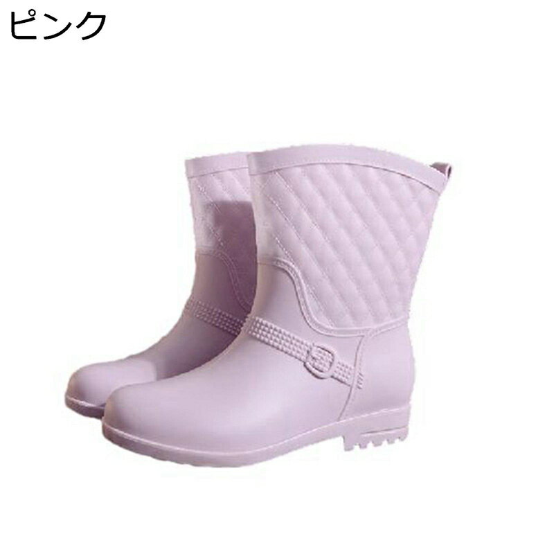 レインブーツ レディース ミドル丈 スリッポン 防水 滑り止め 防水シューズ レインシューズ 雨の日 梅雨対策 台風対策 晴雨兼用 雪の日 雪道 高い防水力 通勤 通学 PVC 着脱簡単 春夏秋 女性