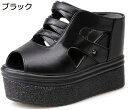 ミュール サンダル レディース 歩きやすい ウェッジソール 厚底 サボサンダル 美脚 走れる シンプル 12cm ヒール ブラック 軽量 カジュアル 快適 オープントゥ サンダル 疲れない 歩きやすい 安定感(4)