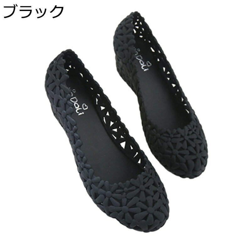 防水シューズ レディース レインサンダル 夏 メッシュ風 スリッポン ローカット レインシューズ ウェッジヒール 雨用 透かし彫り パンプス 花柄 滑りにくい 耐摩耗性 着脱簡単 脱がない