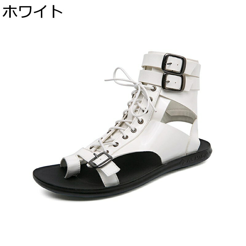 ブーツサンダル ビーサン メンズ 個性 ハイカットサンダル レースアップ レザーサンダル 牛革 スポーツサンダル アウトドア 通気 カジュアルシューズ 夏用 日常着用 ストリート ビーチサンダル