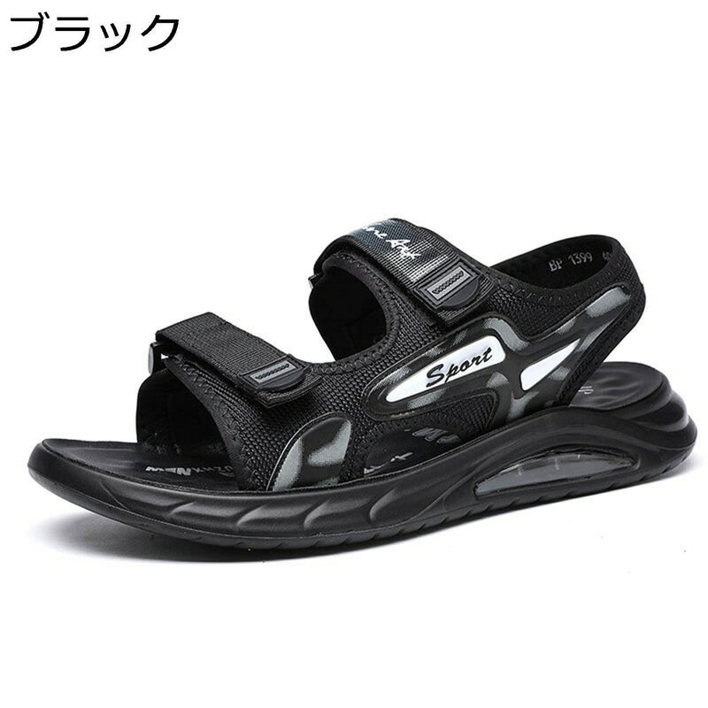 夏用 ビーチサンダル ベルクロ クッション 撥水 メンズ サンダル スポーツサンダル 厚底 コンフォートサンダル 防滑 カジュアル 履きやすい 疲れない シューズ 水遊び 男性 おおきいサイズ