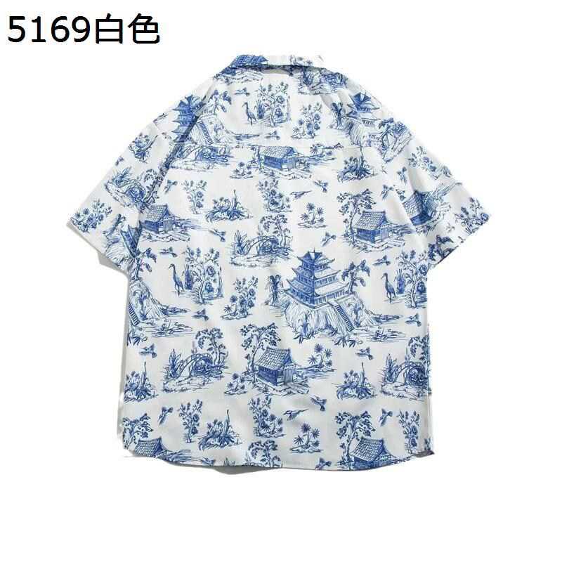 半袖シャツ ビーチシャツ アロハ 春夏 メンズ 前開き 船柄 大きいサイズ 総柄シャツ ボタンダウン 快適..