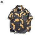 花柄シャツ バナナ柄 黒 白 メンズ レディース 面白い 綿 コットン かわいい 胸ポケット アロハシャツ おしゃれ カジュアル ゆったり 吸湿速乾 通気 冷え...