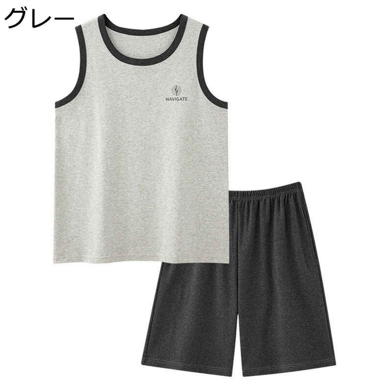 メンズ パジャマ 部屋着 夏 綿100% ノースリーブ 丸首 ショーパン 上下セット 通気性 吸汗速乾 肌に優しい ナイトウェア 寝巻き カジュアル ホテル 旅行 お出掛け 大きいサイズ ルームウェア