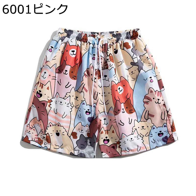 ショートパンツ 猫 ペイズリー柄 メンズ ボタニカルルプリント ハワイ風 水着 ビーチパンツ サーフパンツ 海水パンツ ビーチ プール 五分ズボン 春夏着 水陸両用 快適 軽快 蒸れにくい ゆったり