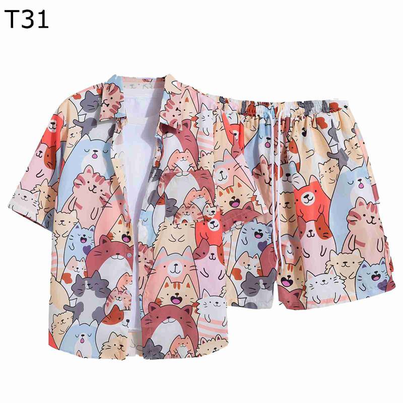 ビーチシャツ メンズ ハワイシャツ アロハシャツ上下セット 総柄 短パン ショートパンツ ゴムウエスト ビーチウェア 夏着 夏服 トレンド ファッション 薄め ...