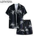 ビーチシャツ メンズ ハワイシャツ アロハシャツ S-6XL 上下セット ショートパンツ 短パン 葉柄 ゴムウエスト 夏着 夏服 流行 トレンド おしゃれ 薄い...