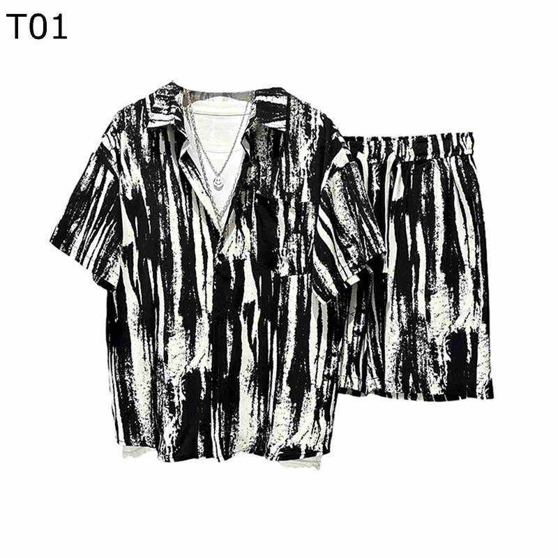花柄シャツ メンズ アロハシャツ 上下セット 黒白 短パン ショートパンツ 絞り染め 大理石 総柄 大きいサイズ かっこいい おしゃれ カジュアル ゆったり 軽...