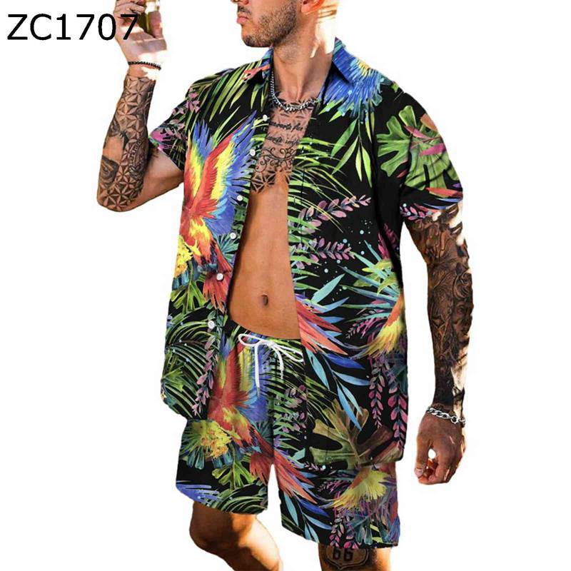 アロハシャツ 上下セット ビーチウェア ハワイアンシャツ S-6XL プリントシャツ メンズ 大きいサイズ 短パン 南国風 海 夏服 夏着 上着 薄手 着痩せ ...