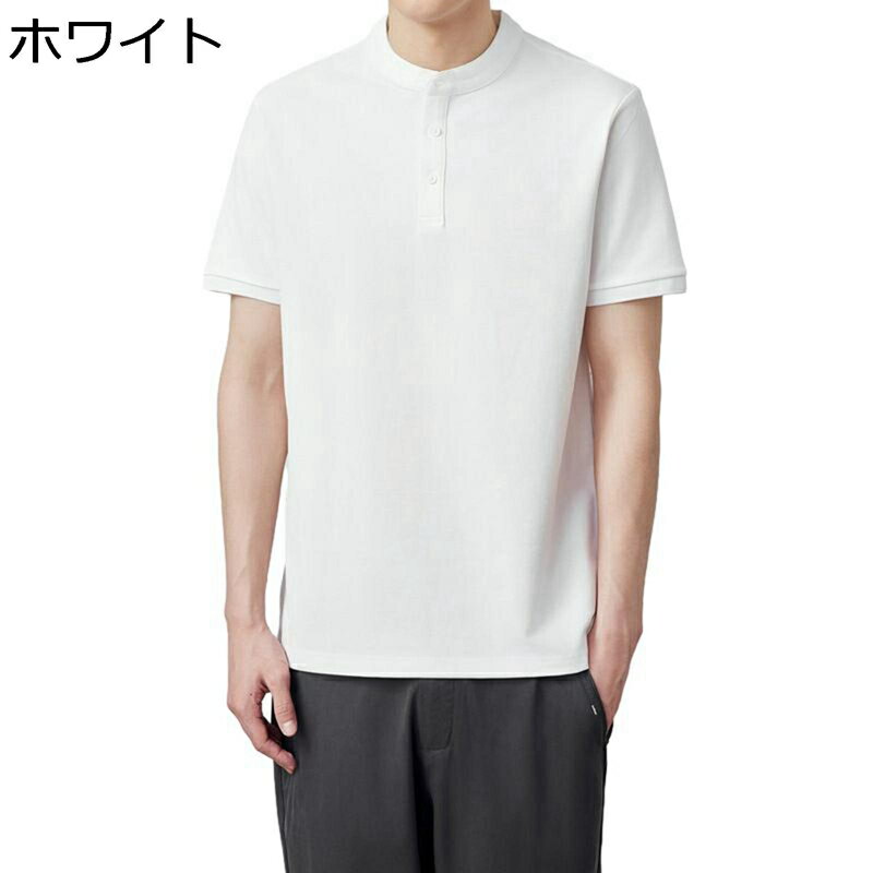 メンズポロシャツ スタンドカラー tシャツ メンズ 五分袖 綿 大きいサイズ ヘンリーネック 立ち襟 丸首 オールシーズン ビジネス ゴル..
