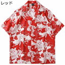 アロハシャツ メンズ ハワイシャツ 半袖 ハイビスカス柄 花柄プリント 折り襟 夏 薄手 カジュアルシャツ 日焼止めシャツ 軽量 ゆったり 通気性 ポケット レトロ お祭り トラベル おしゃれ(4)