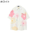 花柄 ハワイシャツ メンズ レディース アロハシャツ 半袖 フラワープリント 背中英字柄 かわいい 春夏 折り襟 ワイド ビーチシャツ 薄手 軽量 速乾通気 日...