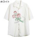 半袖シャツ メンズ カジュアルシャツ 薔薇柄刺繍 ジャカード織 サマー オープンカラー 中長丈 シャツアウター 薄い 軽量 ペアルック 通気速乾 シンプル IN...