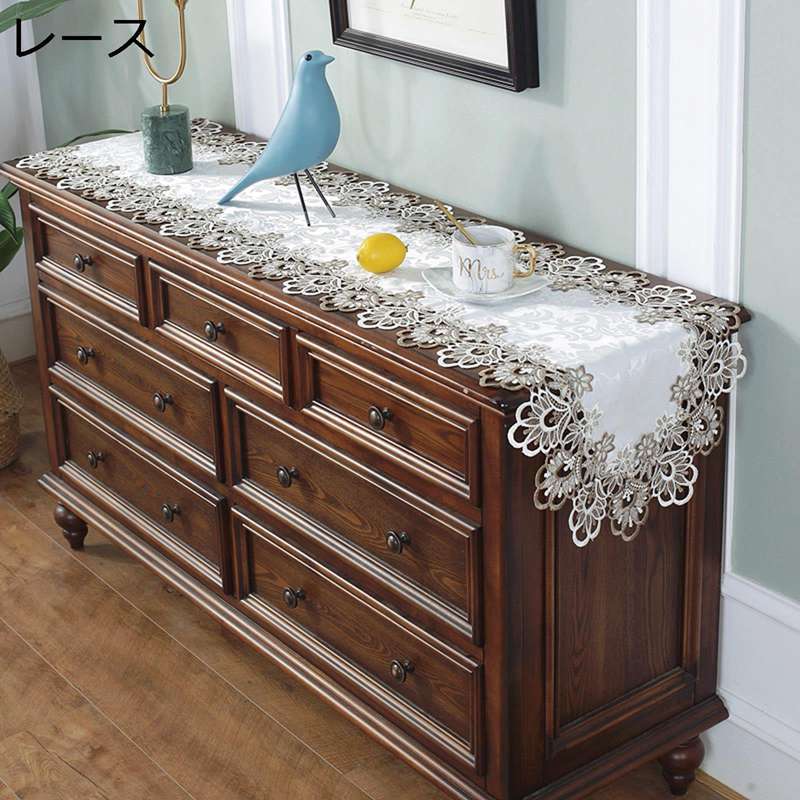 　　　 ◆◇◆人気の秘密◆◇◆ ★素材：ポリエステル　サイズ展開（約）：幅40CM 丈90/120/150/180/200/220/240/270CM ★【レース縁取り】家具の上置きやテーブルクロスとして、美しいレースの縁取りが品が良くお洒...