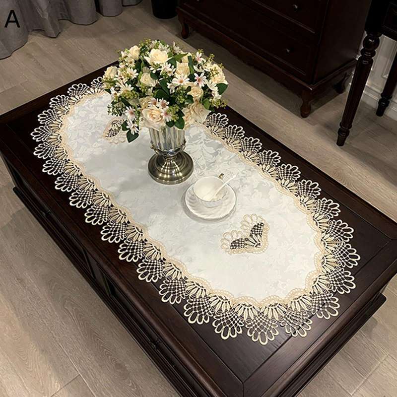 楕円テーブルカバー 優雅 上品 センターテーブルクロス 華やか レース縁取り 家庭用 業務用 茶卓 きれい ホームデコレーション 雰囲気アップ インテリア 良い手触り ズレ防止 滑り止め 防塵 丸洗い