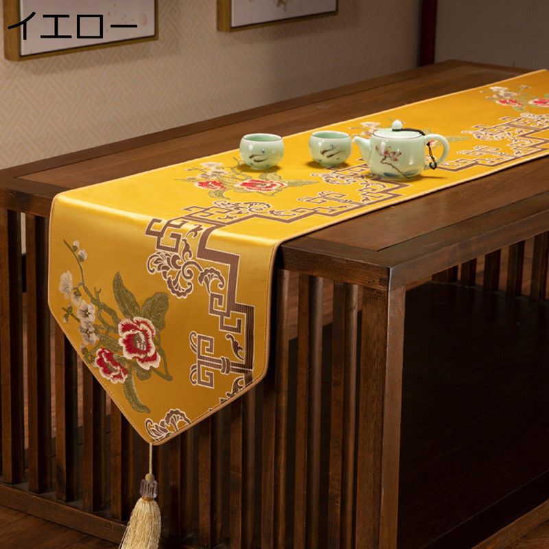 古典 中国風テーブルランナー おしゃれ 花柄 ロング丈 テーブル センタークロス ホームデコレーション ダイニング インテリア 良い手触り おもてなし 防塵 防カビ 防ダニ 防滑 パーティー 誕生日 お祝い
