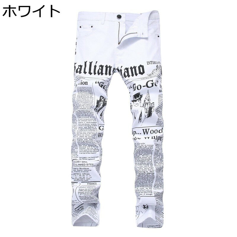 デニムパンツ メンズ 大きいサイズ カジュアル 長ズボン 英字柄 プリント 前開きジッパー ボタン付き ..