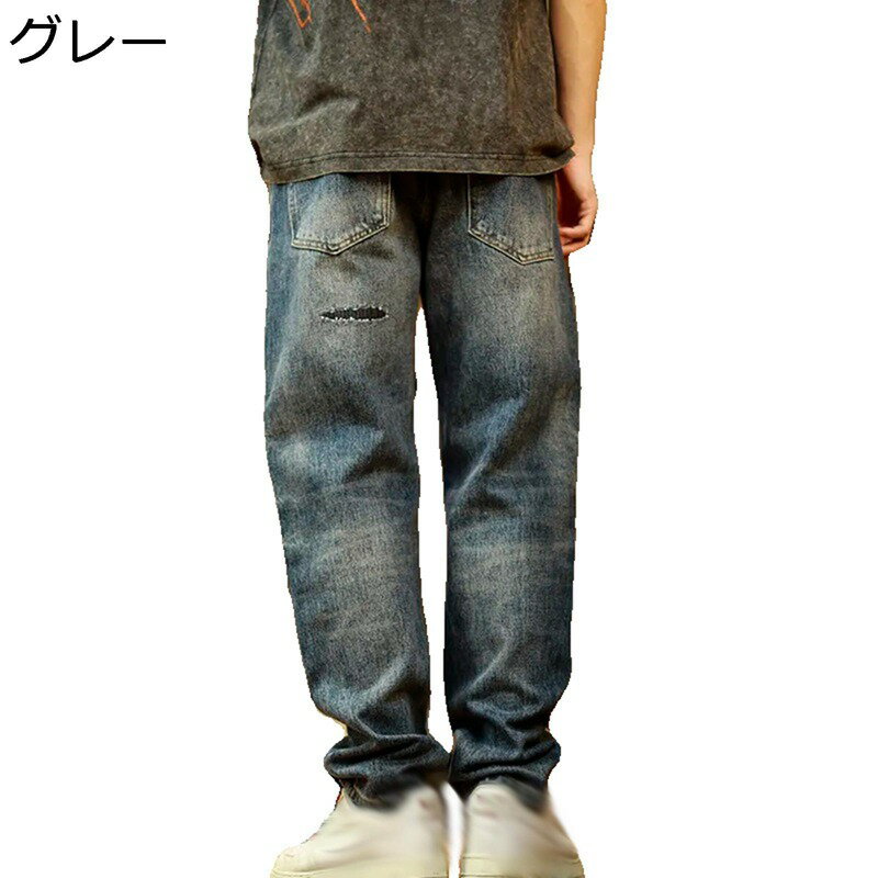 メンズ デニムパンツ 長ズボン ダメージジーンズ 大きいサイズ 薄手 通気性 ボタン付き ポケット ジーンズ Gパン 耐摩耗 ベーシック ファッション カッコイイ 日常 オールシーズン プレゼント