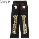 メンズ レディース デニムパンツ 長ズボン ワイド 春秋 ストリート ファッション 個性 ストレートパンツ 星柄 プリント リラックス コーディネート オールシーズン 男女兼用 旅行 プレゼント