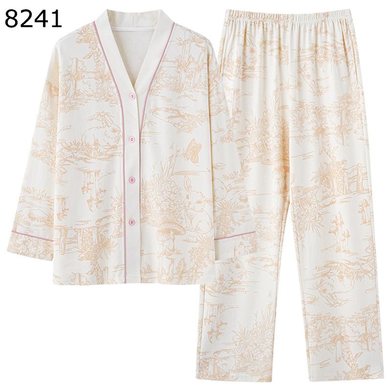 レディース パジャマ 部屋着 春秋向き 綿 長袖 長ズボン 上下セット 通気性 吸汗速乾 柔らかい 肌に優しい 寝巻き リラックス ホテル 旅行 カジュアル シンプル 大きめ 2点セット