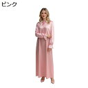 部屋着 ワンピースパジャマ 長袖 シルク風 ルームワンピース サテン 水玉柄 可愛い 洋風 レディース ネグリジェ えりフリル ワンピース 折りえり ラウンドネ...