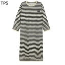 長袖 ルームワンピース パジャマ レディース 綿100 ロングTシャツ ネグリジェ ボーダー柄 春 夏 秋 便利服 胸パッド入り 部屋着 通気 快眠 ナイトウェ...
