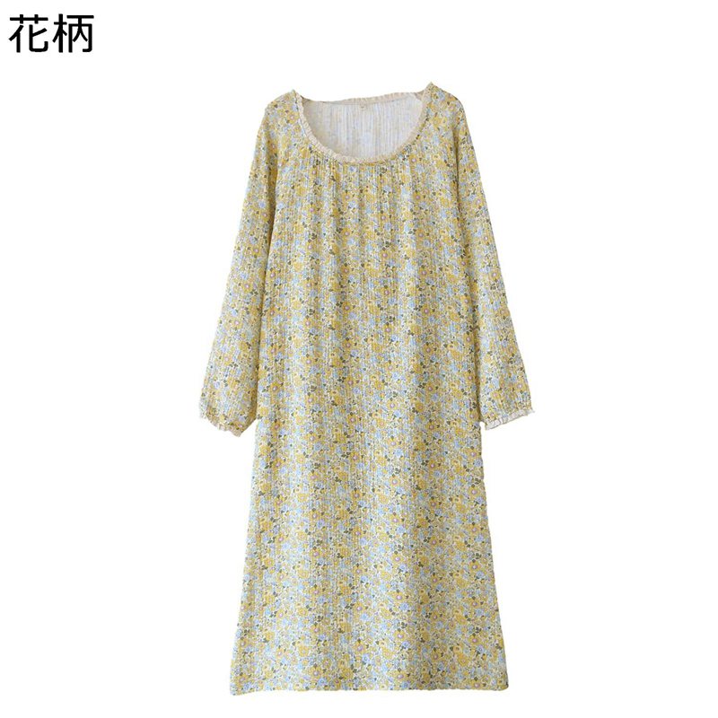 小花柄 ロングワンピース 長袖 綿100 ワンピースパジャマ ネグリジェ ラウンドネック ルームワンピース 寝間着 敏感肌 裸肌感 吸汗 通気 吸湿 ゆったり ナイトウェア 春夏秋 部屋着 快眠 寝やすい