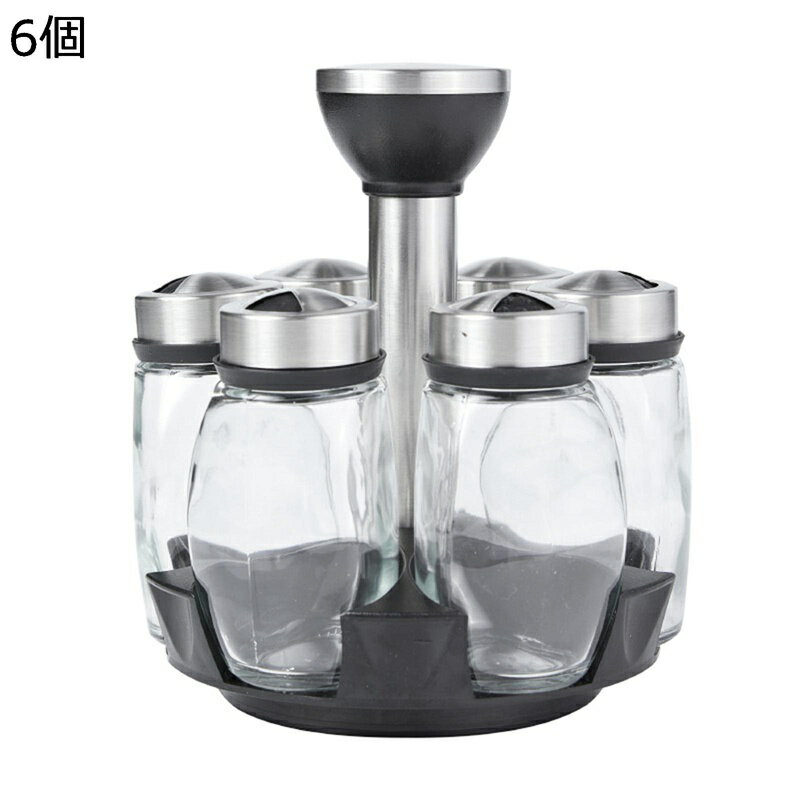 ステンレス 6個 セット 回転ベース 調味料缶 家庭用 多機能 ガラス調味缶 調味料入れ セット 調味料ポ..