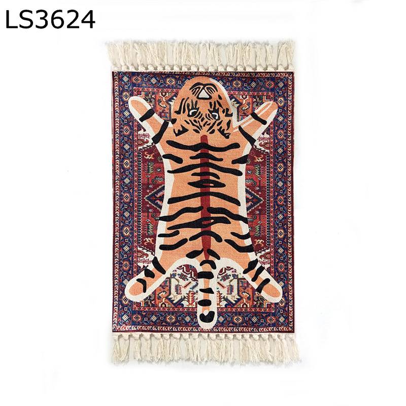 カーペット 虎柄 編みマット 綿ラグ 和風 民族風 リビングパット フロアマット 手織り 手紡ぎマット タ..