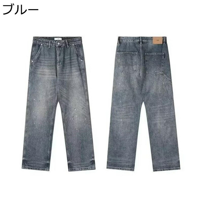 デニムパンツ メンズ ワイドパンツ 薄手 ボタン付き 通気性 日系 ヴィンテージ ジーパン ジーンズ 夏服 ロングパンツ ボトム ポケット..