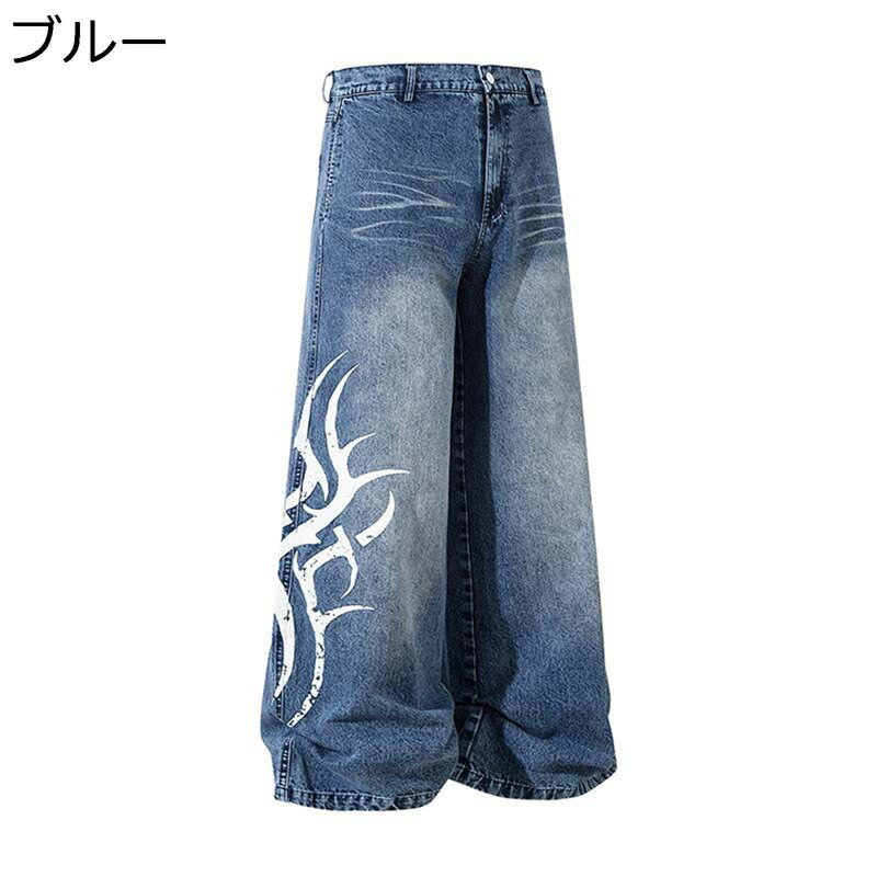 ジーンズ メンズ 長ズボン デニムパンツ ストレートパンツ プリント ゆったり おしゃれ ボタン付き ボトム ロングパンツ ストリート オールシーズン 大人 普段着 日常着用 散歩