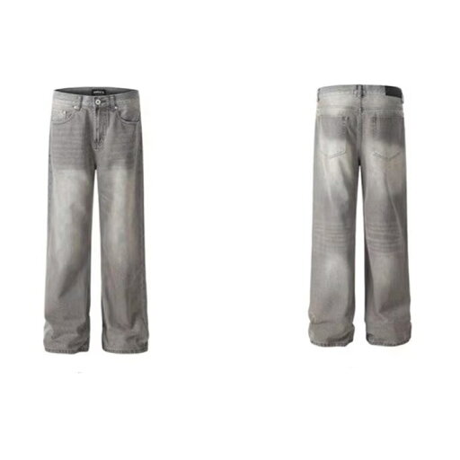 ワイドパンツ メンズ 長ズボン デニムパンツ 春秋 ストレートパンツ ファスナー付き ポケット ウォッシュ加工 アメリカン ファッション カジュアル ストリート 爽やか オールシーズン 通学 作業着 お出掛け