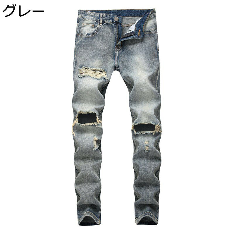 デニムパンツ メンズ 長ズボン ダメージジーンズ パッチジーンズ スリムズボン ストレートパンツ ファッション 着痩せ スリム 大きいサイズ カジュアル ジーンズ カッコイイ オールシーズン デイリー ハンサム