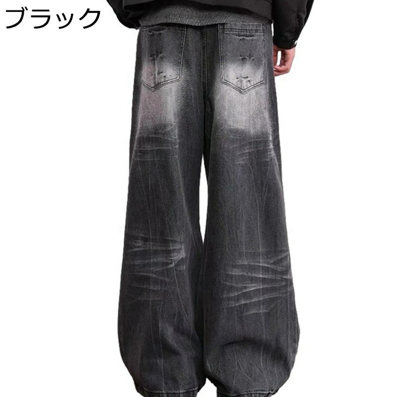 デニムパンツ メンズ ワイドパンツ hip hop ファッション カジュアル カッコイイ ファスナー付き ストレートパンツ ゆったり おしゃれ ストリート 春夏秋冬 お出掛け 街着