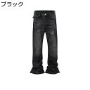 デニムパンツ ロングパンツ フレアパンツ メンズ ストレート ジーンズパンツ 長ズボン ルーズシルエット 男女兼用 ファッション 厚手 かっこいい 個性 hip hop オールシーズン 復刻 アメカジ(4)