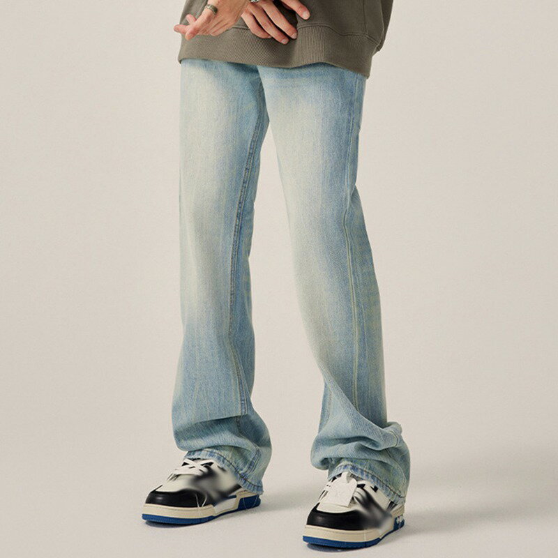 デニムパンツ ジーパン ウォッシュ加工 ロングパンツ メンズ フレアベルボトム 男性 大きいサイズ ゆったり へやぎ 厚い 立体裁断 かっこいい 個性 hip hop 春夏秋冬 カジュアル バイクパンツ