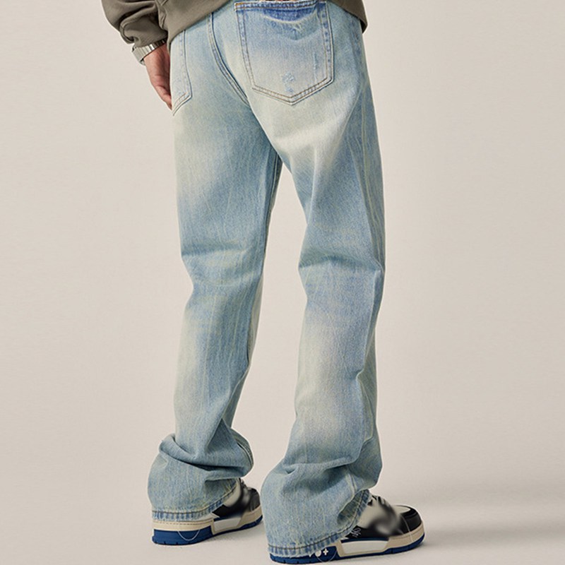 デニムパンツ ジーパン ウォッシュ加工 ロングパンツ メンズ フレアベルボトム 男性 大きいサイズ ゆったり へやぎ 厚い 立体裁断 かっこいい 個性 hip hop 春夏秋冬 カジュアル バイクパンツ