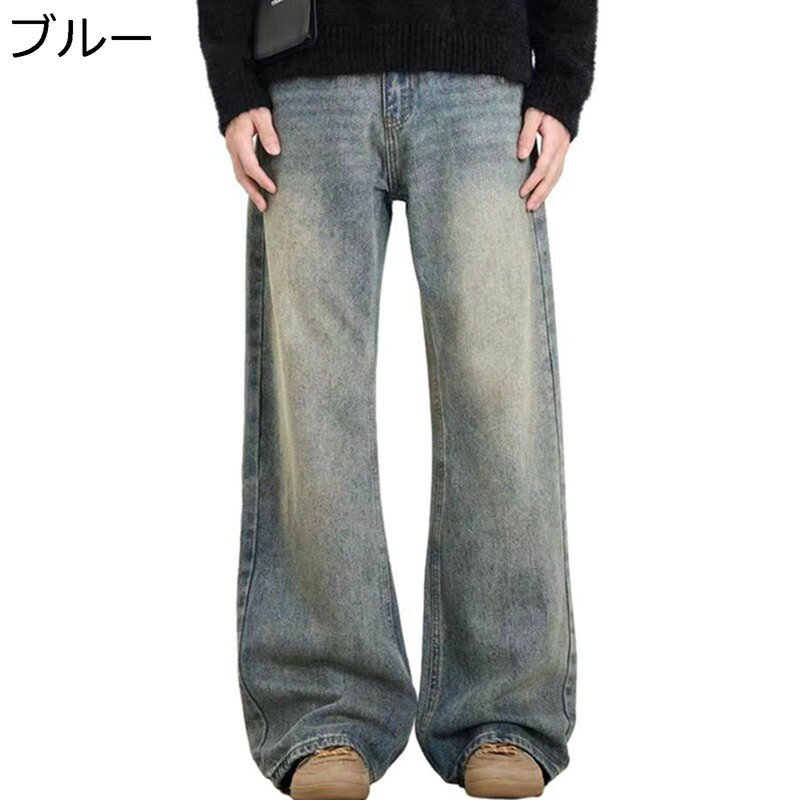 デニムパンツ ジーンズパンツ ワイドパンツ ロング メンズ ビンテージ カジュアル 男女兼用 長ズボン 大きいサイズ ゆったり レギュラー リラックス お洒落 オリジナル オールシーズン オートバイ