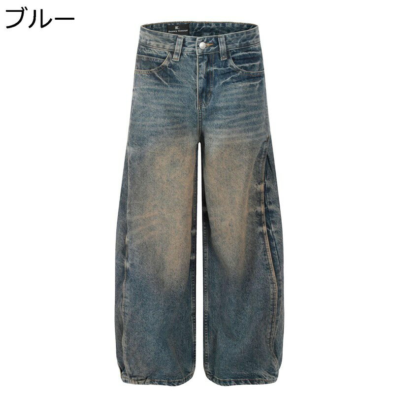 デニムパンツ ワイドパンツ ロング メンズ バギーパンツ ジーンズ 長ズボン 大きいサイズ ゆったり クラッシュ 動きやすい トレンド お洒落 オリジナル 春夏秋 レトロ 米海軍 アメリカン 男性