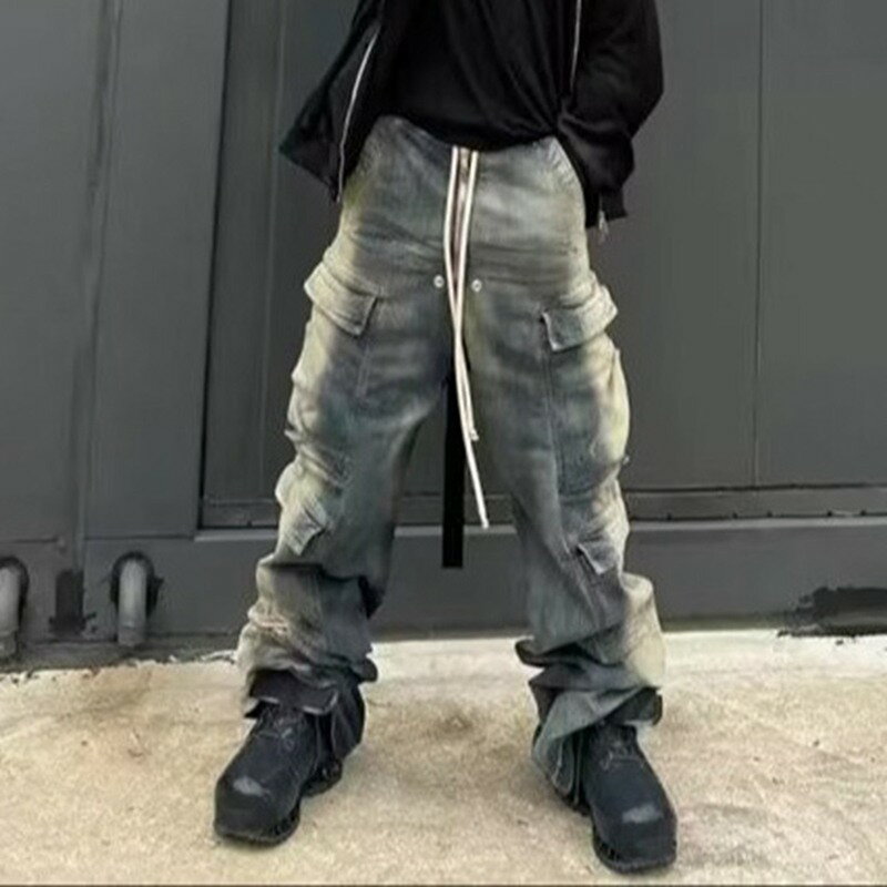 デニムパンツ ワイド ロングパンツ メンズ マルチポケット カジュアル ジーパン 長ズボン 大きいサイズ ゆったり スポーツ ファッション 厚手 おしゃれ ヒップホップ 春物 秋冬 バイクパンツ 大人 男子