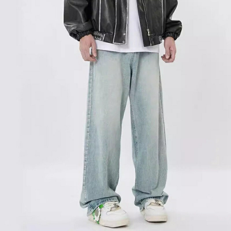 デニムパンツ ジーンズパンツ ウォッシュ加工 ワイドパンツ ロング メンズ ストレート 紳士用 長ズボン ルーズ ビックサイズ へやぎ 厚い 立体裁断 お洒落 オリジナル 春秋 復刻 アメカジ
